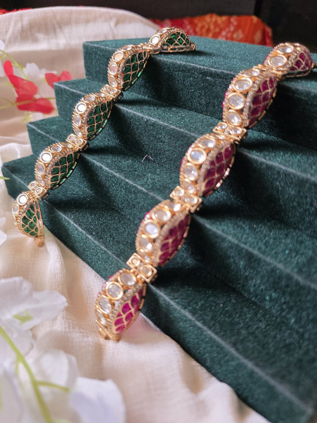 Mayurika Polki Moissanite Meenakari Kada Bracelet Premium Openable Bracelet with CZ Diamonds | Dual Tone Bridal & Festive Jewellery