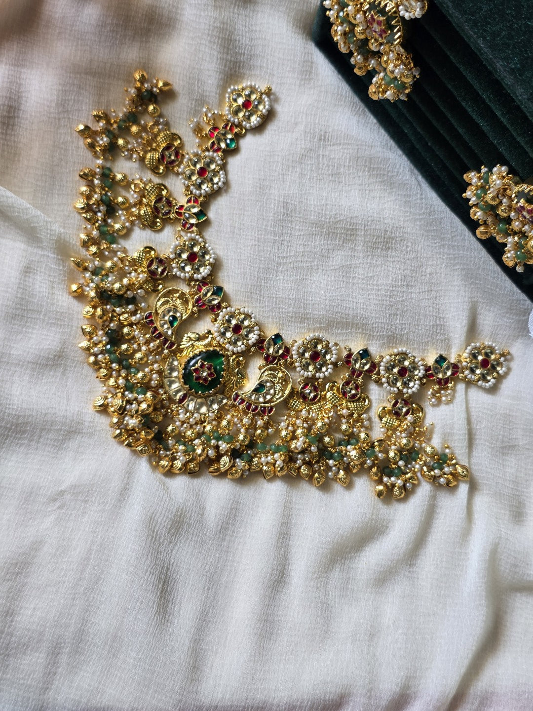 Rajkumari Pichwai Kundan Choker Set Handcrafted Pichwai Choker Necklace Set | Antique Gold Finish | Meenakari & Kundan Bridal Jewellery