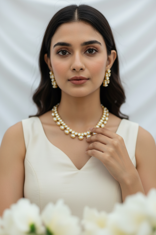 Noorika Kundan Necklace Set | Premium Gold Tone Kundan Jewellery with Statement Earrings