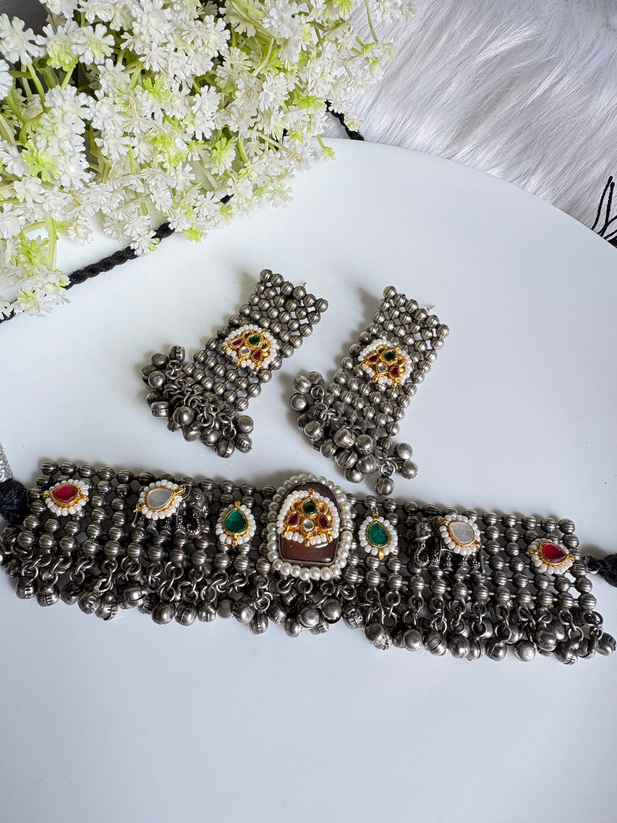 Ghungroo Nandini Kundan Thread Set | Kundan Fusion Thread SLA Necklace with Earrings | Traditional Indian Ethnic Jewellery