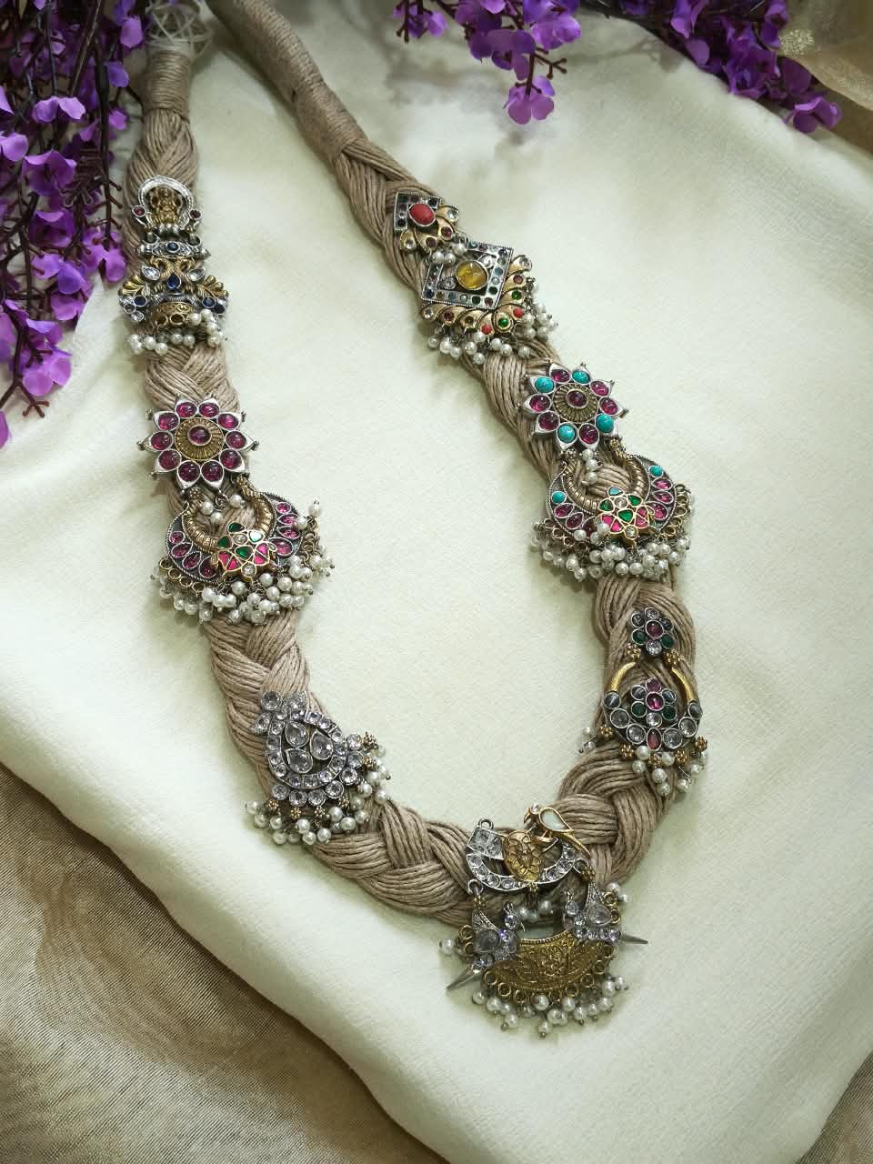 Vaidurya Devamala Temple Hasli Haar | Wheat Chain Braided Hasli Haar with Temple Motif | Traditional Indian Jewellery