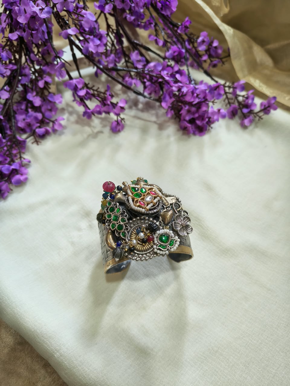 Zarafshan Afghan Kundan Heritage Kada | Afghan Polish Heritage Kundan Statement Kada | Traditional Indian Jewellery