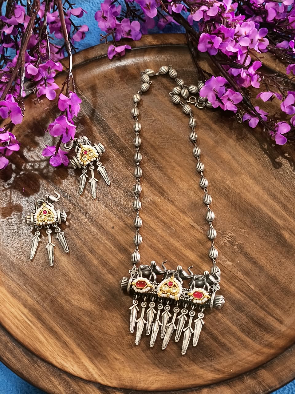 Pachirang Kundan Prabha Haar Set | Pachi Kundan Fusion Long Pendant Necklace with Earrings | Traditional Indian Jewellery