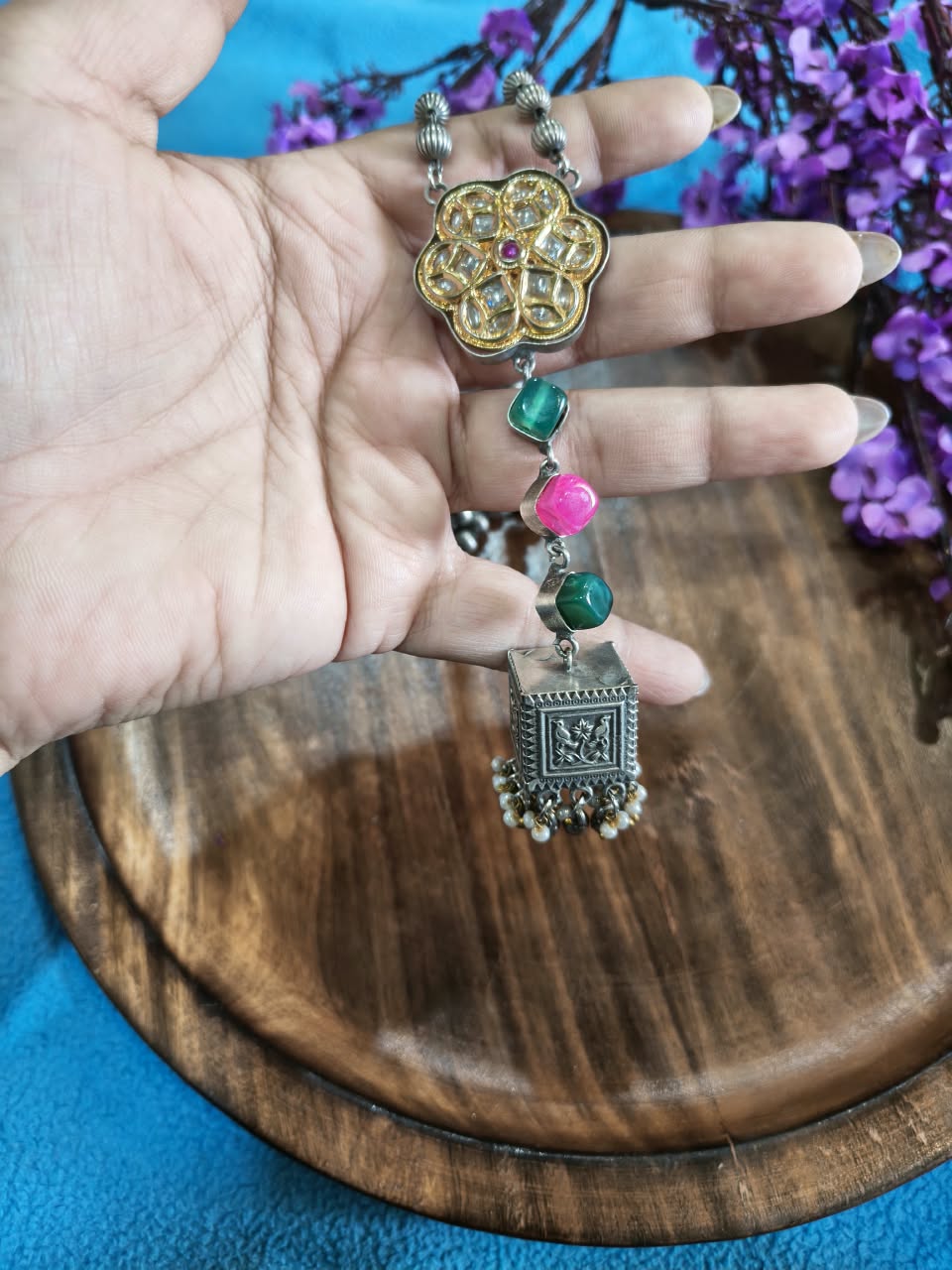 Pachikundana Sutrahaar | Pachi Kundan Tie Style Pendant Statement Long Necklace | Traditional Indian Jewellery