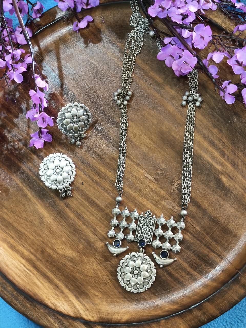 Rajatdhara Chandrakanti Haar Set | Silver Lookalike Long Necklace with Earrings | Traditional Indian Ethnic Jewellery