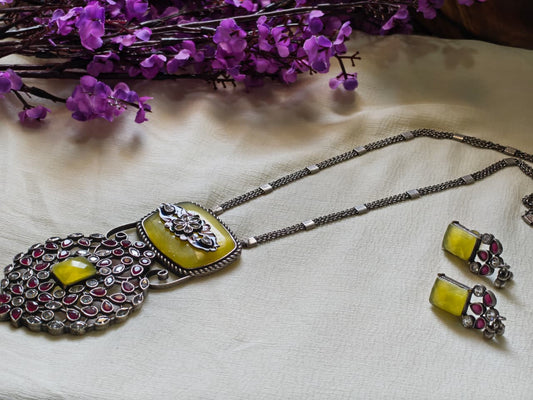 Devanshika Premium SLA Statement Pendant Set | Premium SLA Stone Statement Pendant Necklace Set with Earrings | Elegant Indian Jewellery