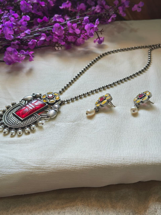 Ishanyara Premium SLA Statement Pendant Set | Premium SLA Stone Statement Pendant Chain Set with Earrings | Indian Ethnic Jewellery