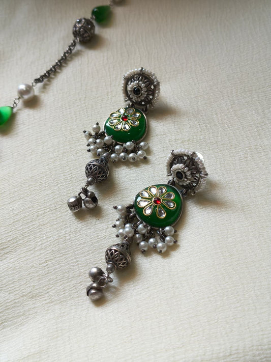 Aarohini Ratnashree Premium SLA Pendant Set | Premium SLA Stone Statement Pendant Chain Set with Earrings | Indian Ethnic Jewellery