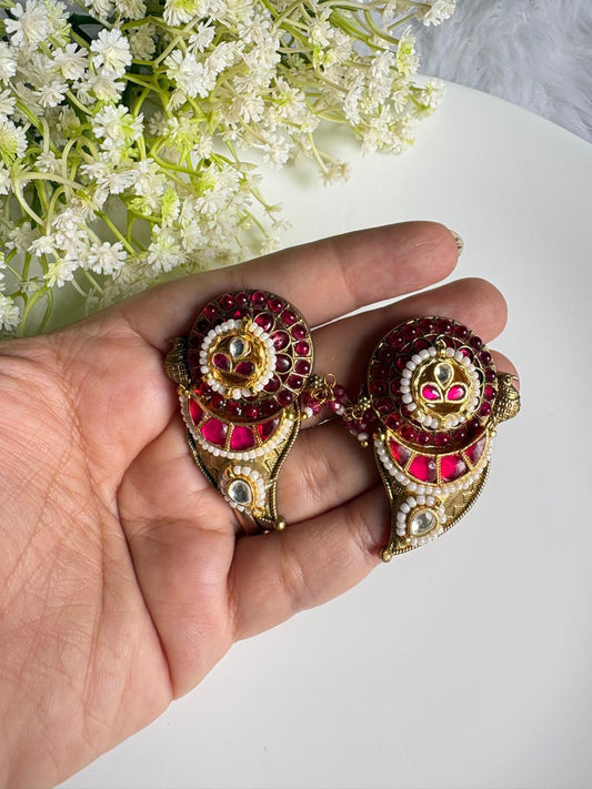 Suvarnapala Kundan Matt Earrings | Gold Matt Apala Polish Kundan Fusion Earrings | Traditional Indian Ethnic Jewellery