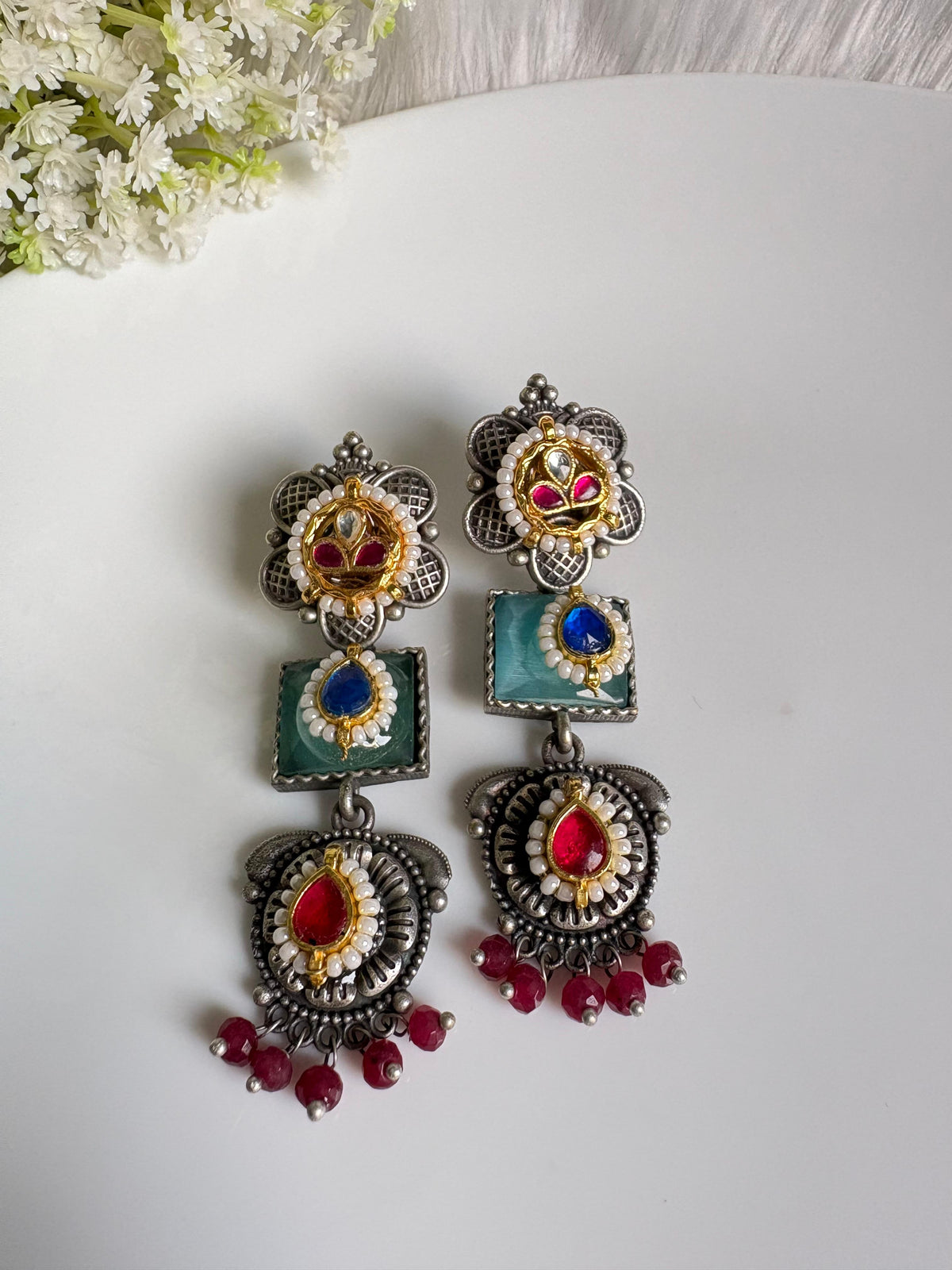 Rangvasini Kundan Stone SLA Fusion Earrings | Kundan Stone SLA Fusion Earrings with Multicolour Drops | Traditional Indian Statement Jewellery