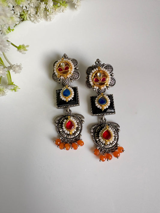 Rangvasini Kundan Stone SLA Fusion Earrings | Kundan Stone SLA Fusion Earrings with Multicolour Drops | Traditional Indian Statement Jewellery