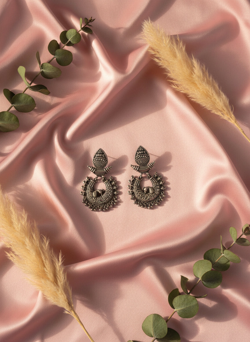 Antique German Silver Tribal Hoop Earrings