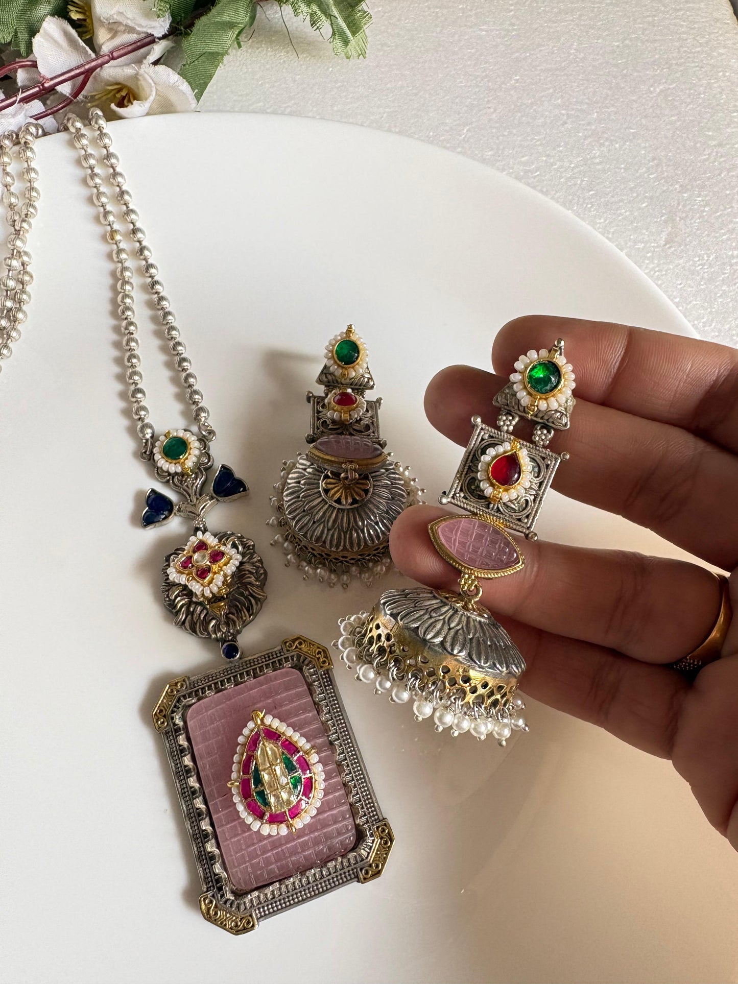 Statement Kundan & Marble Stone Necklace by Alankrent