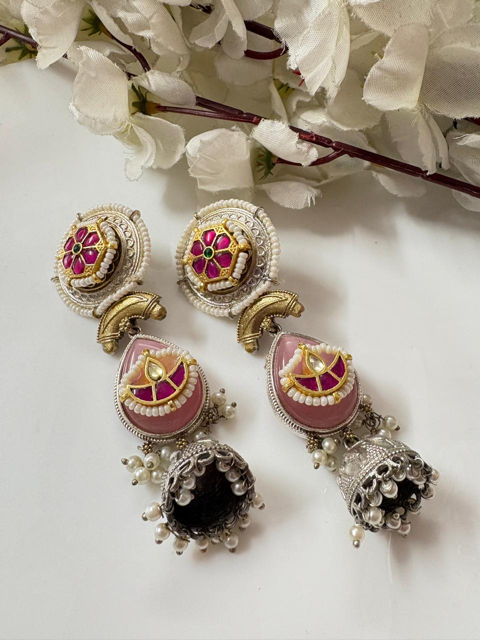 Dualtone Kundan Stone Jhumka Earrings