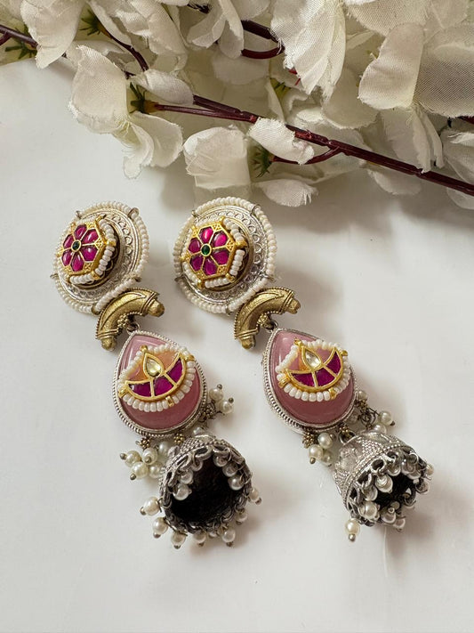 Dualtone Kundan Stone Jhumka Earrings