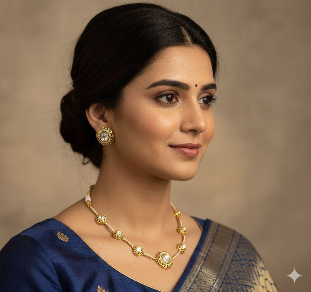 ELIORA Moissanite Hasli | Premium Moissanite Necklace Set | Brass Base | Diamond Shine Jewellery