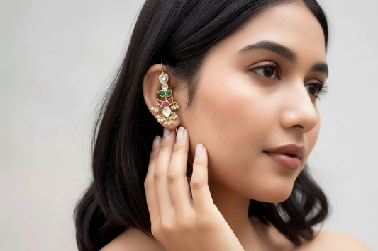 Kundan Needle Earcuffs with Fusion Stones – Bestseller Statement Ear Jewellery – Handcrafted Indian Kundan Jewellery | Premium Statement Necklace Set Online