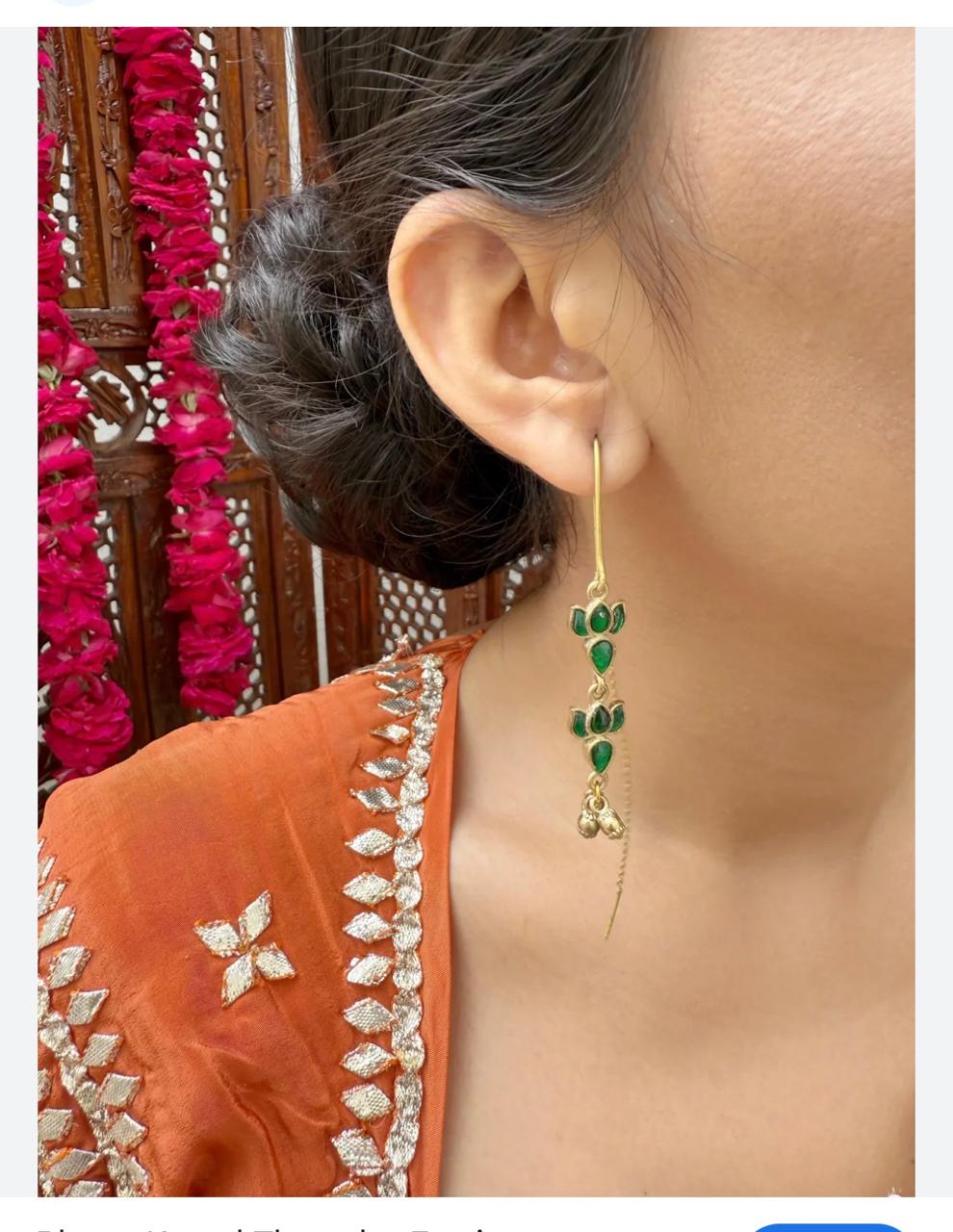 Pushparaga Apala Polish Kundan Sui Dhaga Earrings – Lotus Drop Threader Earrings with Ghungroo for Women