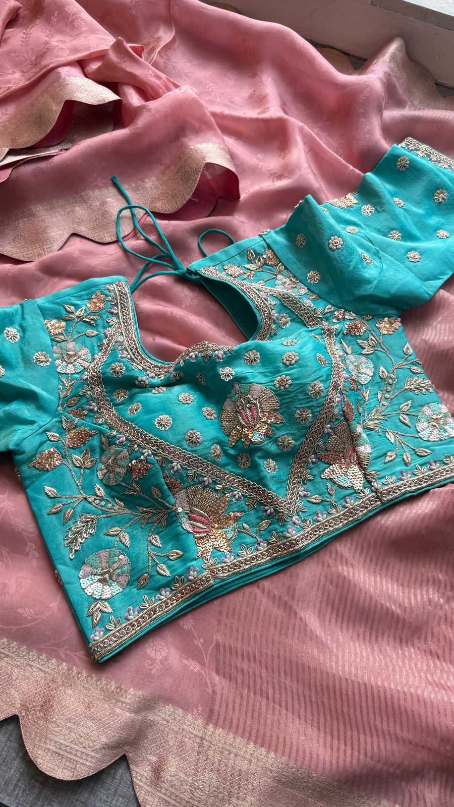 Pure Cosmo Munga Silk Saree with Zardozi & Pearl Work | Luxury Ethnic Wear