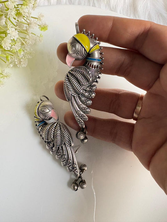 Rangpankh Hand-Painted Bird Earcuffs with Gungharu | Statement Indian Ethnic Earrings