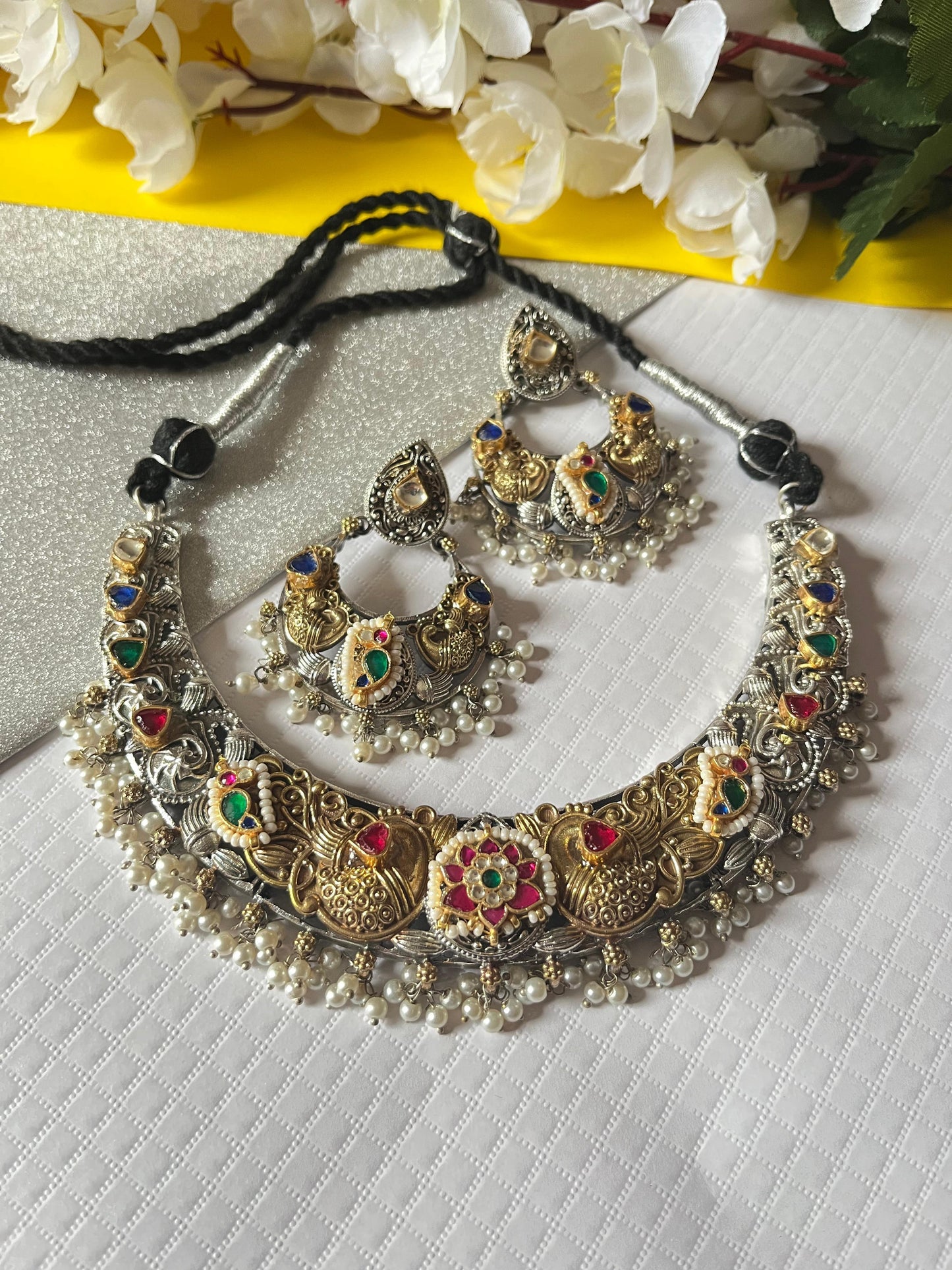 Maya Bestselling Dual-Tone Kundan Peacock Hasli Necklace Set