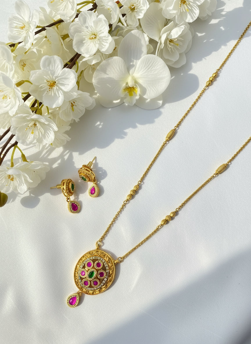 Jadtar 1 Gram Gold Tanmaniya Pendant Set | Traditional Kundan Necklace Design