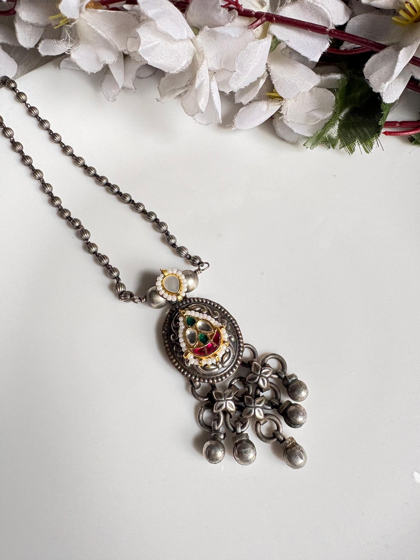 Aaradhya Kundan Fusion SLA Necklace | Silver Look Traditional Jewellery