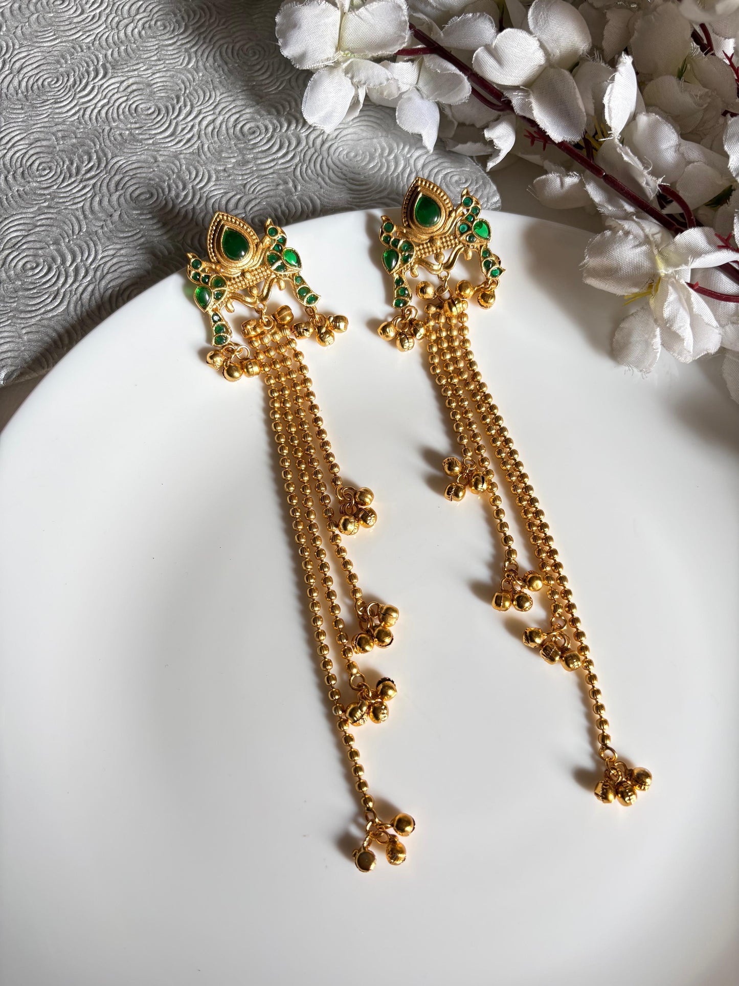 Premium Long Kashmiri Chain Earrings With Gold Polish Traditional Festive Statement