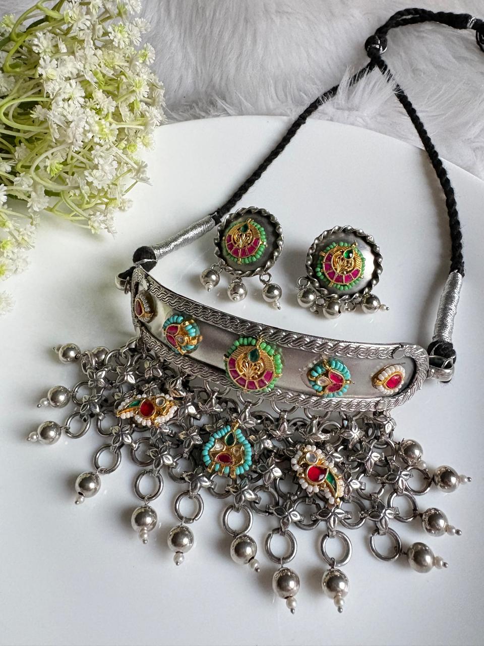 Rajputana Rangilo Haad Kundan Necklace Set | Premium SLA Rajasthani Necklace with Earrings