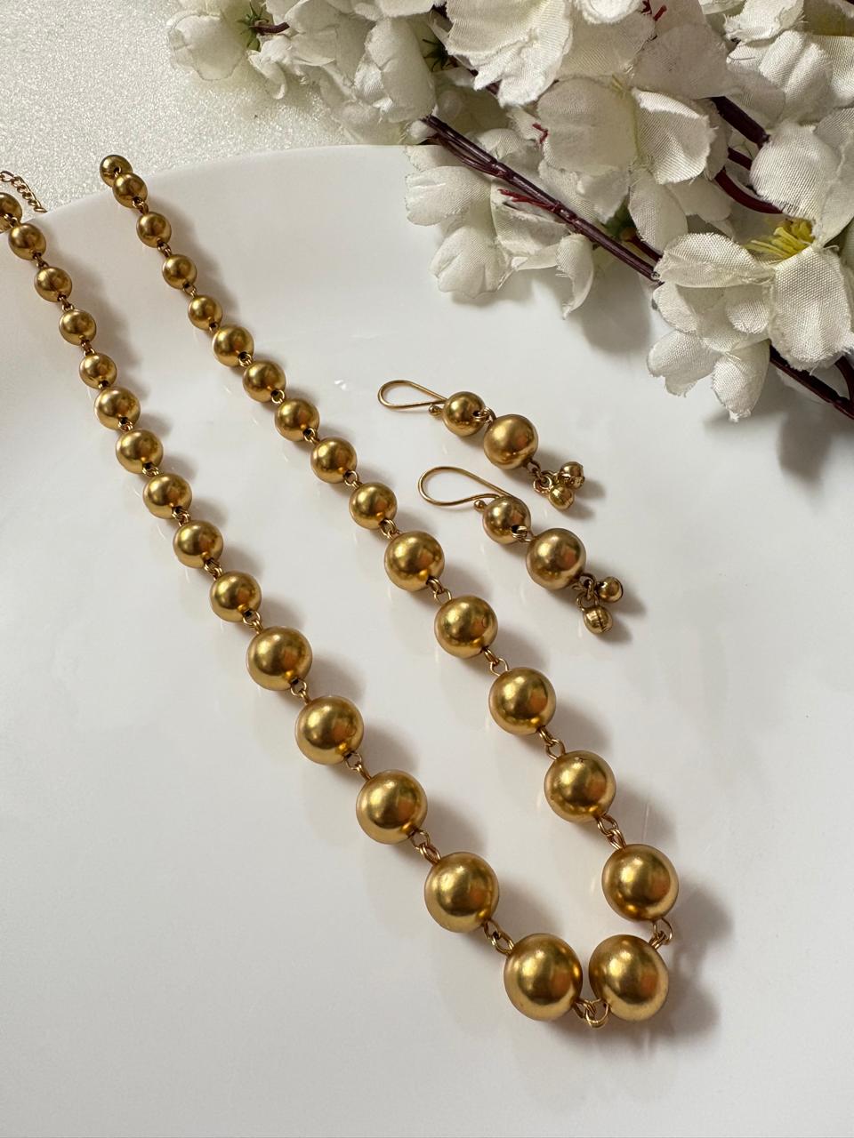 Golden Ball Necklace with Hoop Dangler Earrings | Elegant Gold Finish Party Jewellery – Alankrent