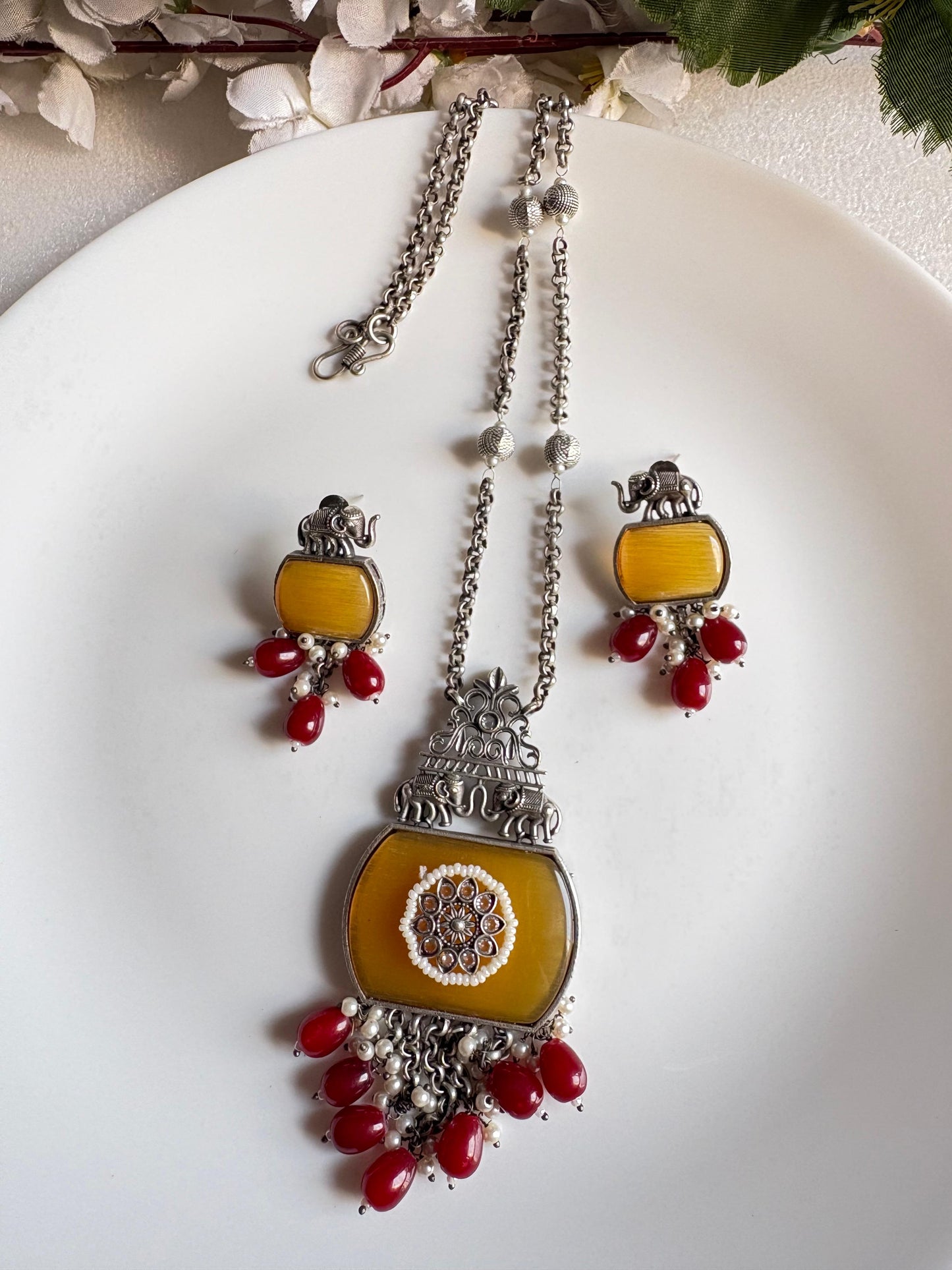 Crystal Stone Long Chain Pendant Multi - Alankrent Luxe