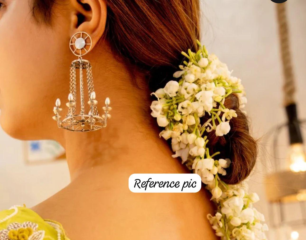 Silver Finish Chandelier Chain Earrings Handcrafted Brass Statement Drops With Pearl Accents by Alankrent