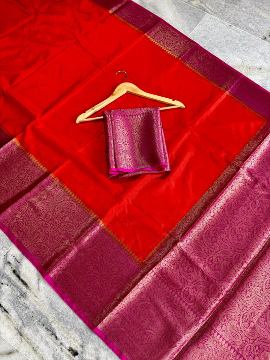 Banarasi Dyble Dupion Silk Saree with Contrast Jacquard Border & Pallu | Premium Festive Collection 2025