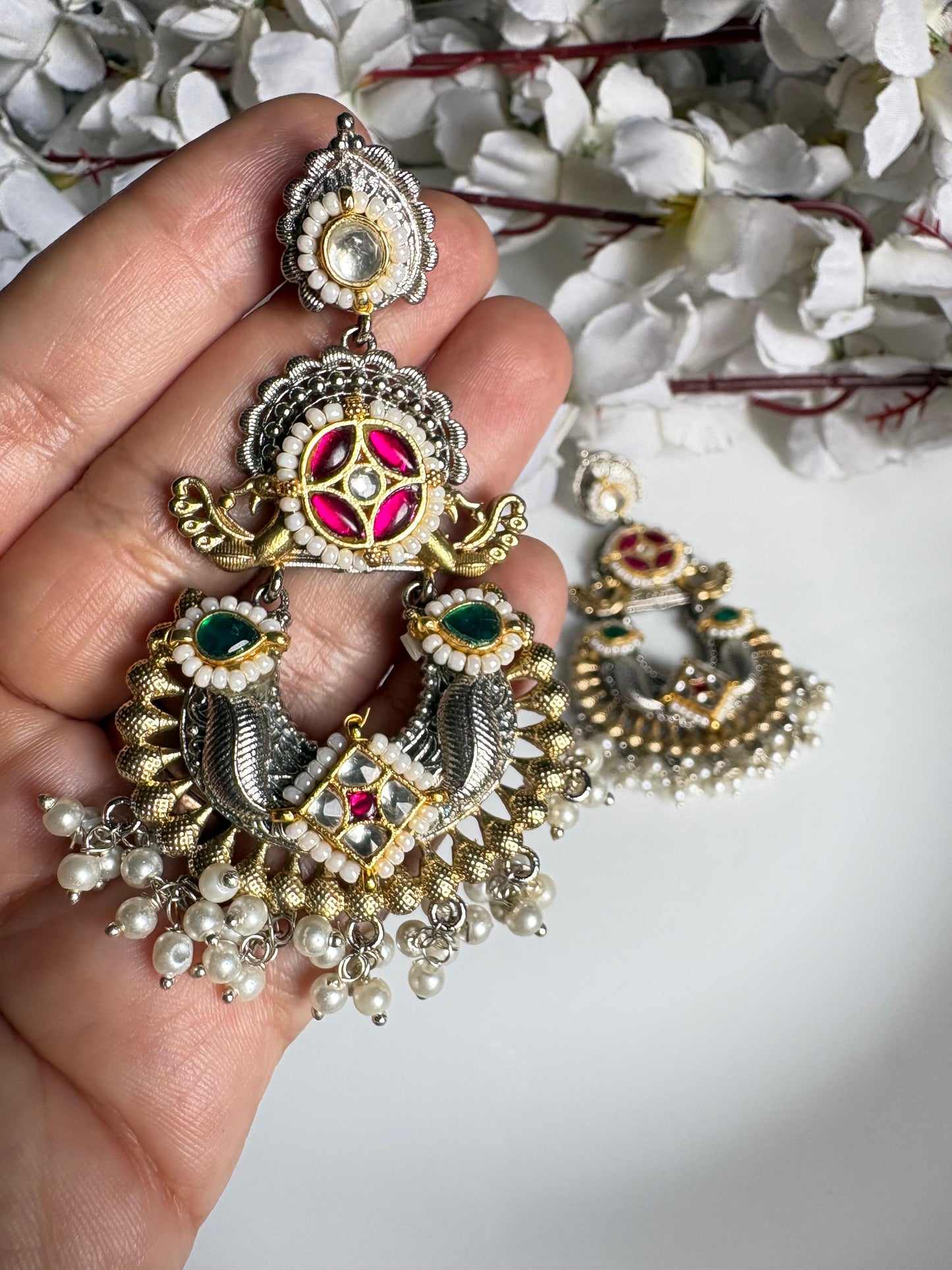 Mayurika SLA Dualtone Kundan Fusion Chandbali Earrings