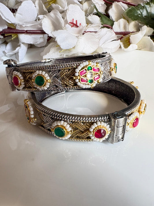 Premium Dual Tone SLA Kundan Kada | Kundan Fusion Bracelet | Brass Base | Alankrent | AK-20260122-KD01