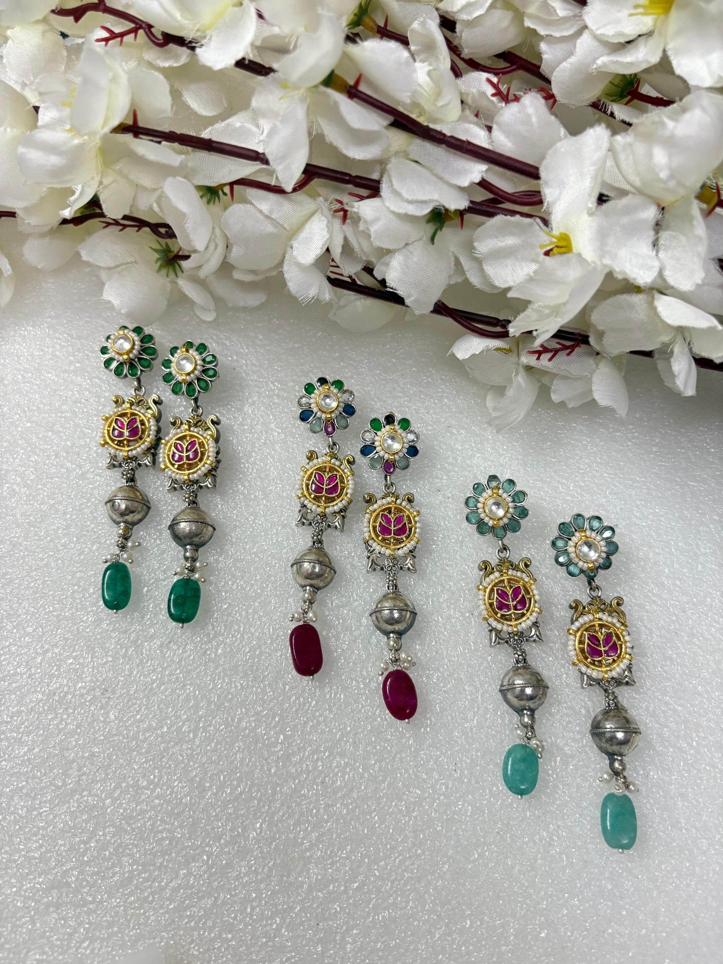 Aarohi Long Kundan Earrings | Kundan Fusion Stone Earrings Online - Alankrent Luxe