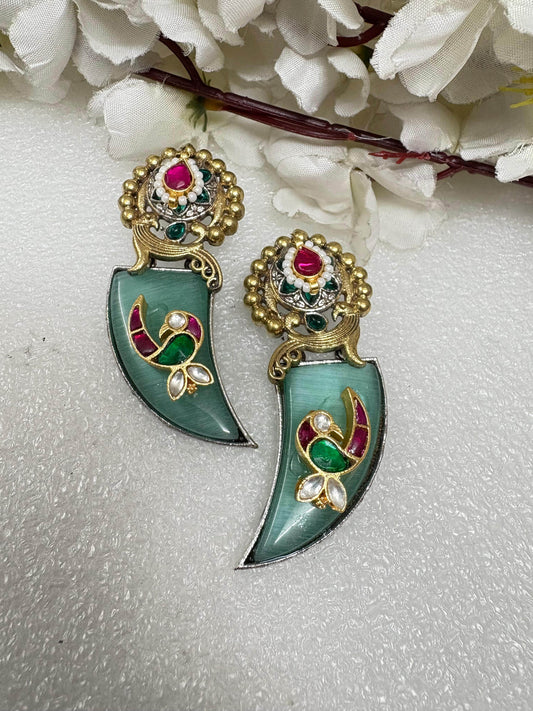 Rajwadi Kalgi Earrings | Traditional Meenakari Stone Studs - Alankrent Luxe