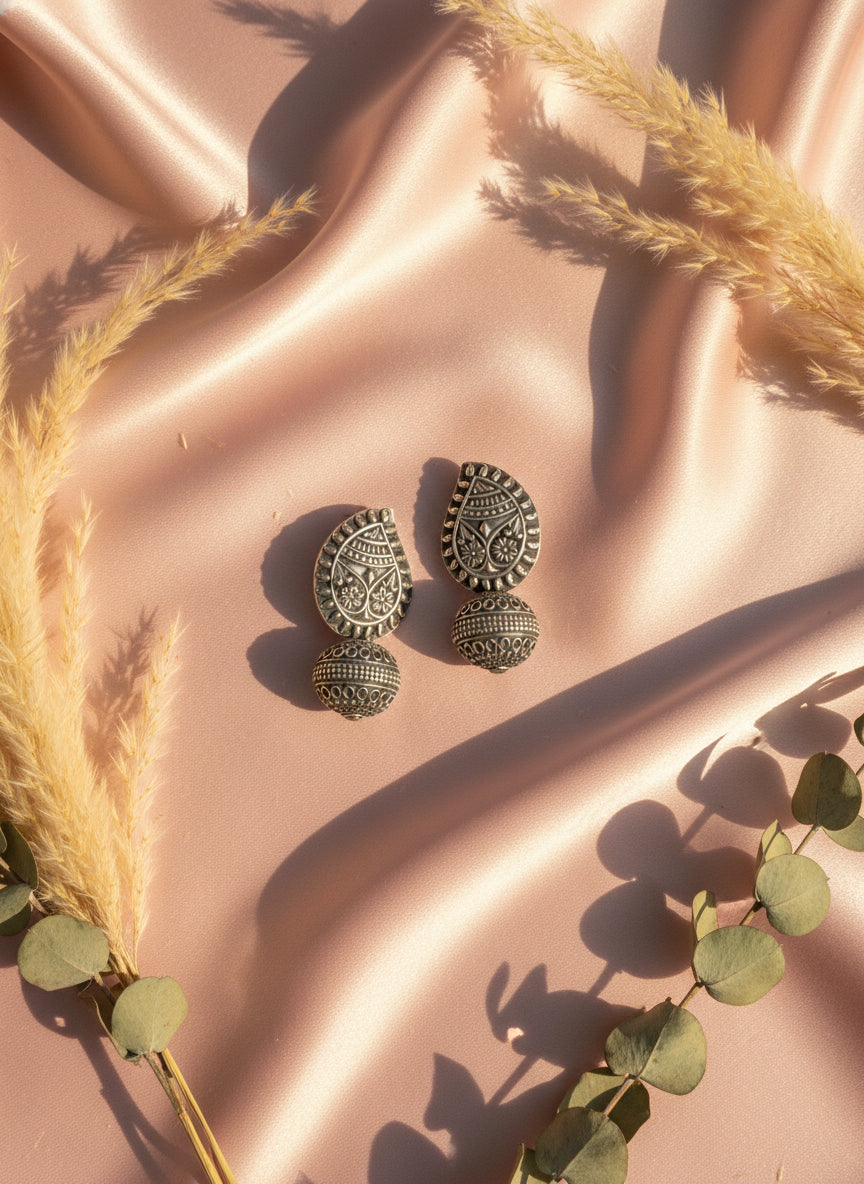 German Silver Paisley Stud Earrings