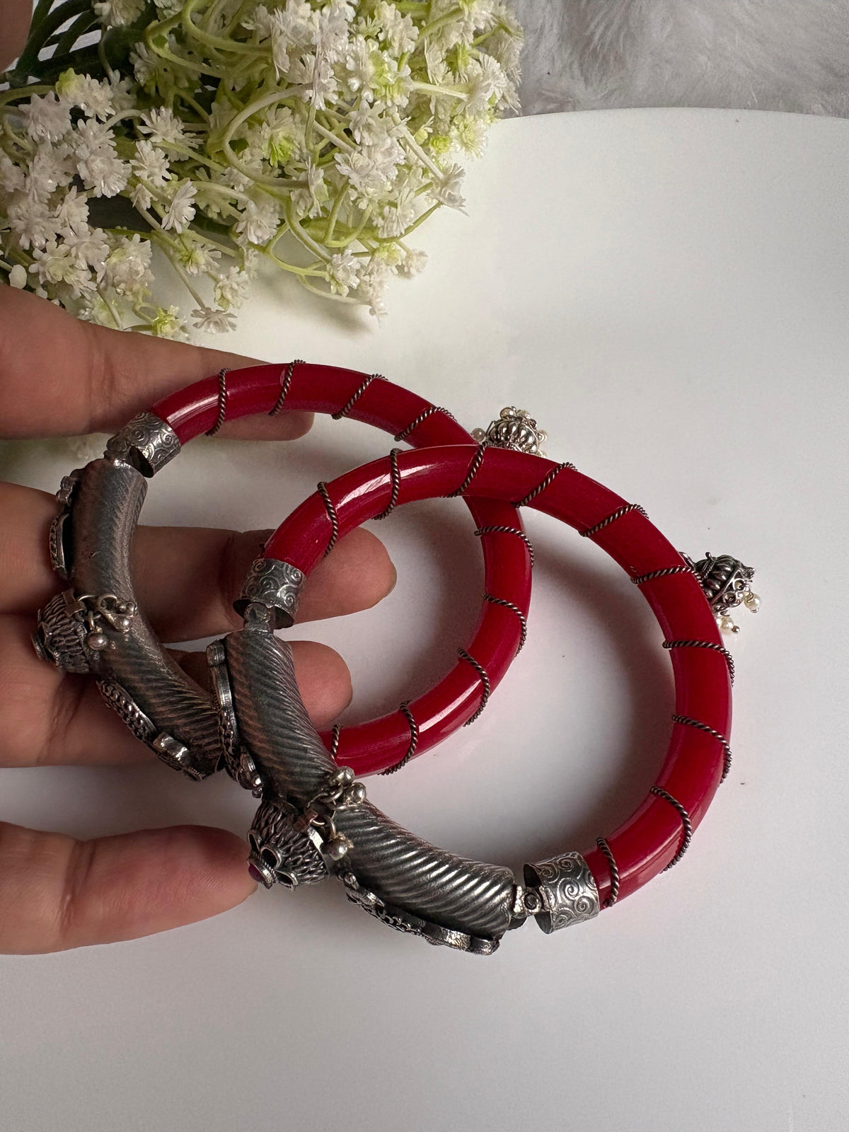 Rajwadi Pola Bangles Pair | Oxidised Silver Traditional Openable Bangles