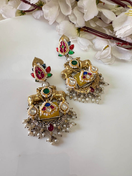 Vrishabha Earrings – Kundan Brass Ethnic Earrings - Alankrent Luxe