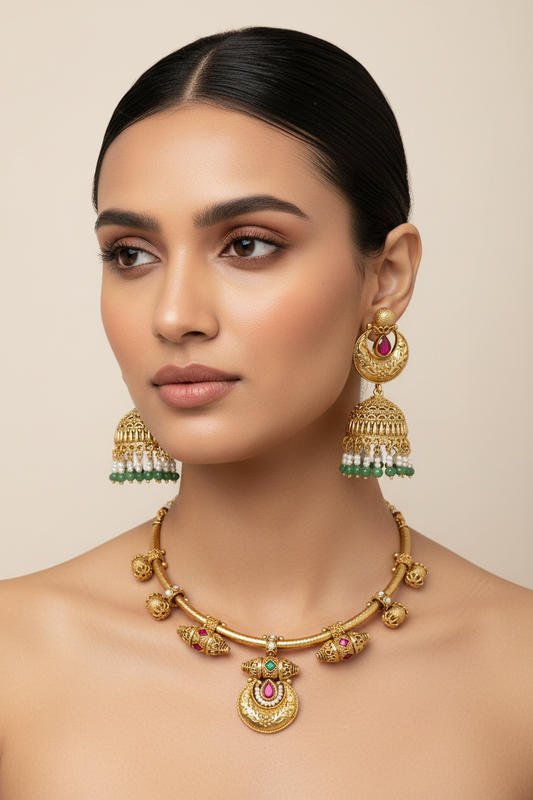 Traditional Hasli Necklace for Women | Antique Gold Finish Statement Jewellery