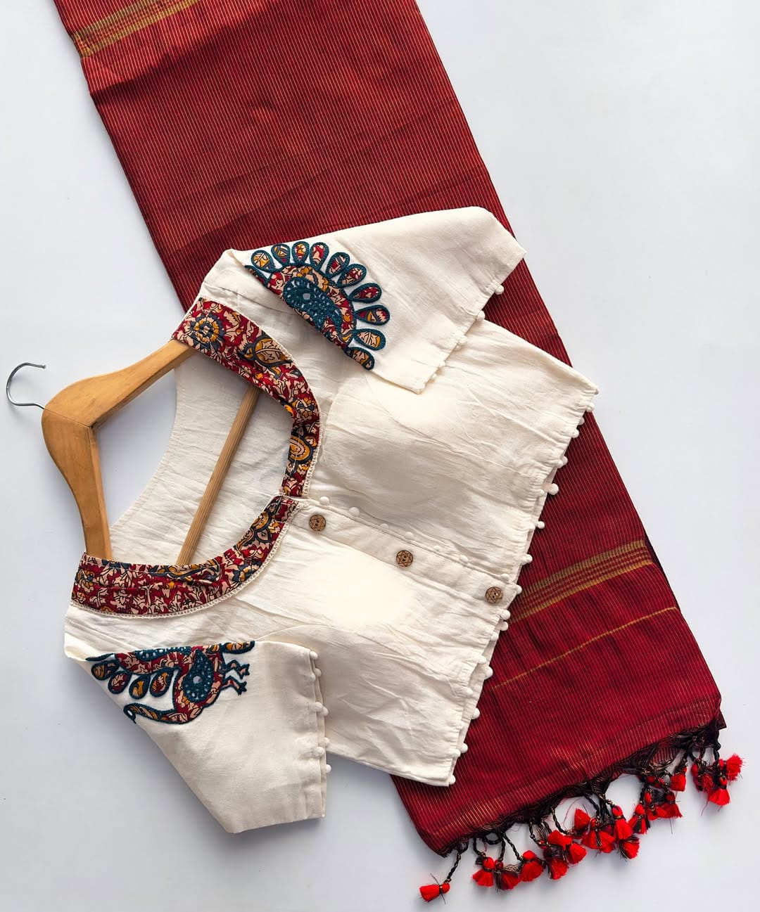 Handloom Khadi Cotton Saree with Appliqué Blouse
