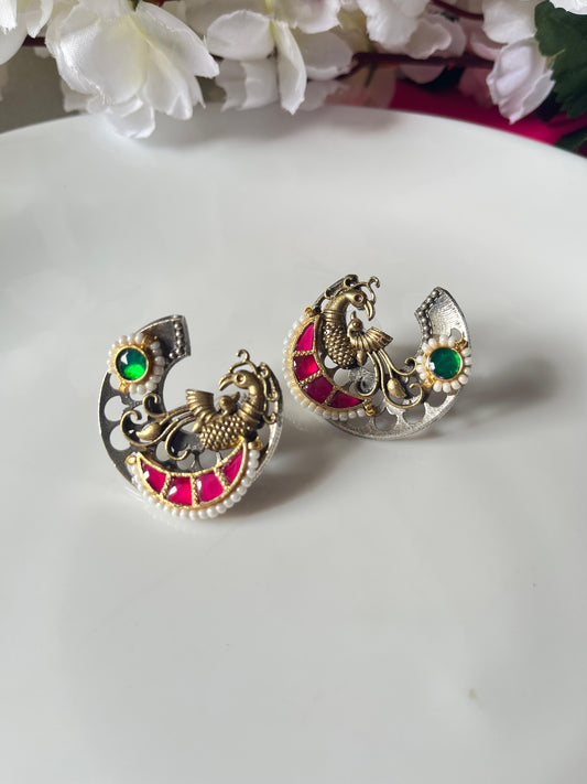 Amara Dual-Tone Peacock Kundan Statement Studs