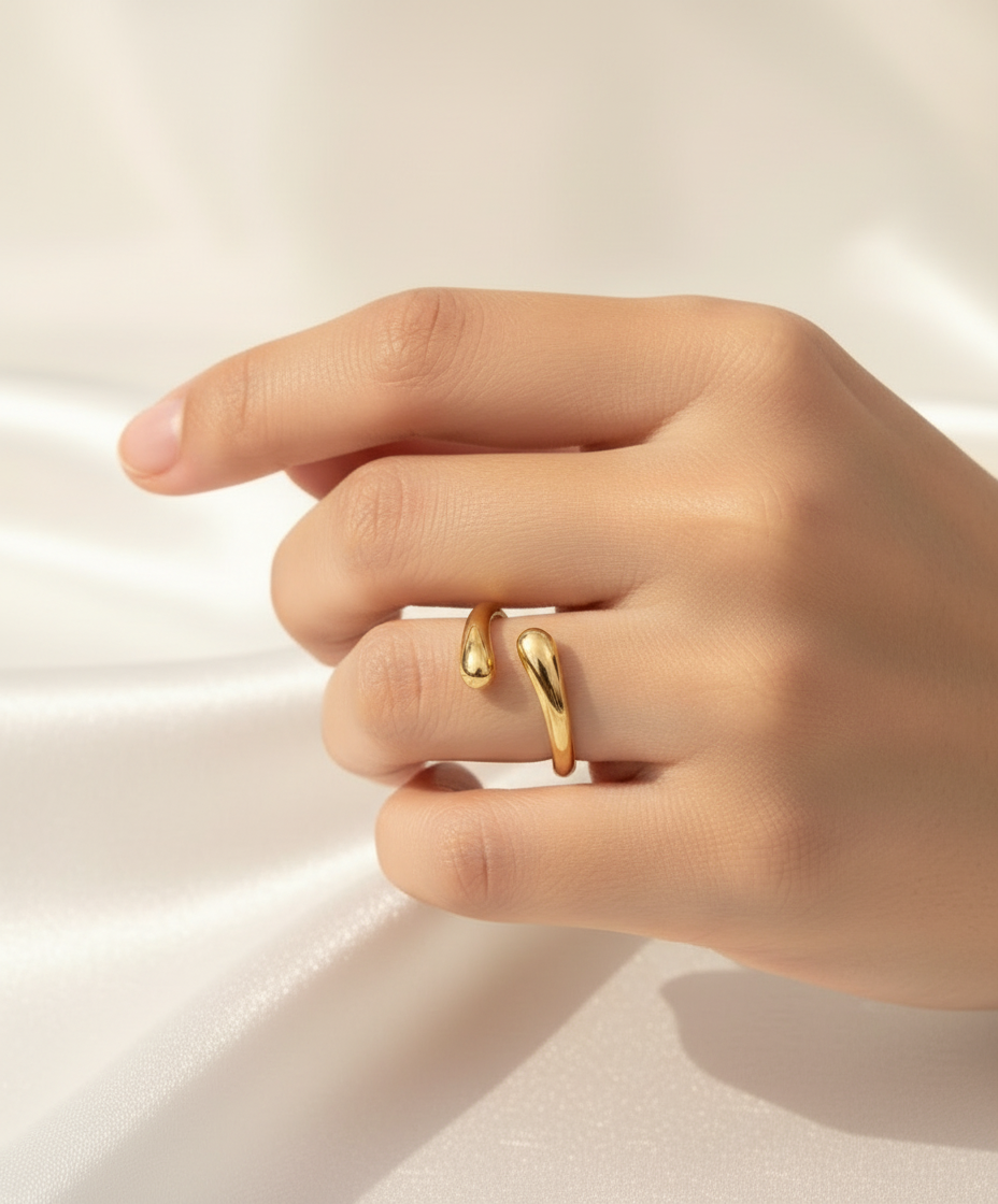 Molten Open Luxe Anti-Tarnish Adjustable Ring | Sculpted Open Gold Band