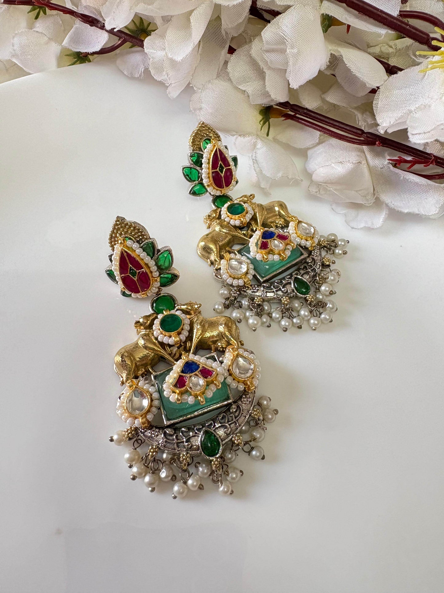 Vrishabha Earrings – Kundan Brass Ethnic Earrings - Alankrent Luxe