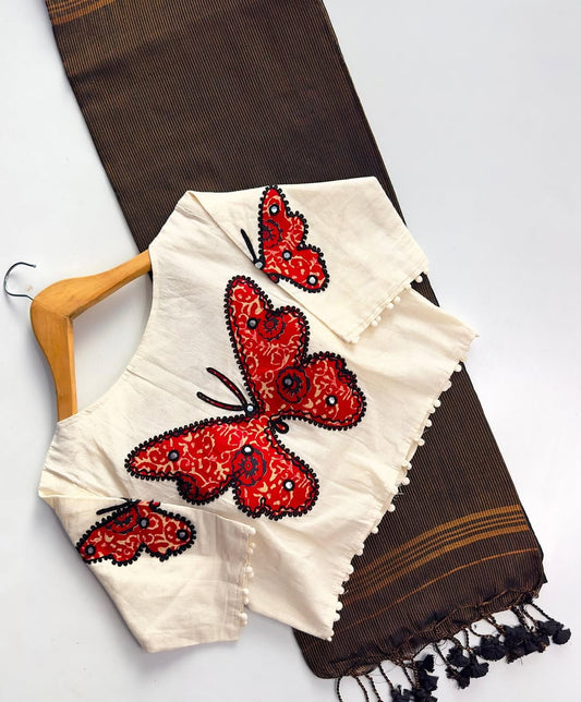 Handloom Khadi Cotton Saree with Appliqué Blouse