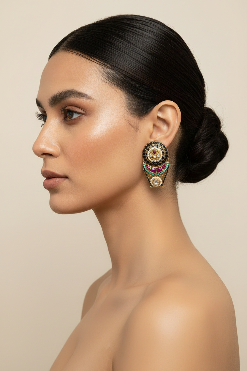 Gold Matt Apala Polish Earrings With Kundan Fusion Traditional Statement Earrings Ready Stock Alankrent Ak Er - Alankrent Luxe