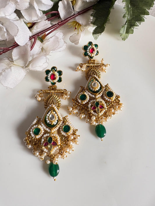 Gold Matt Kundan Earrings Variant