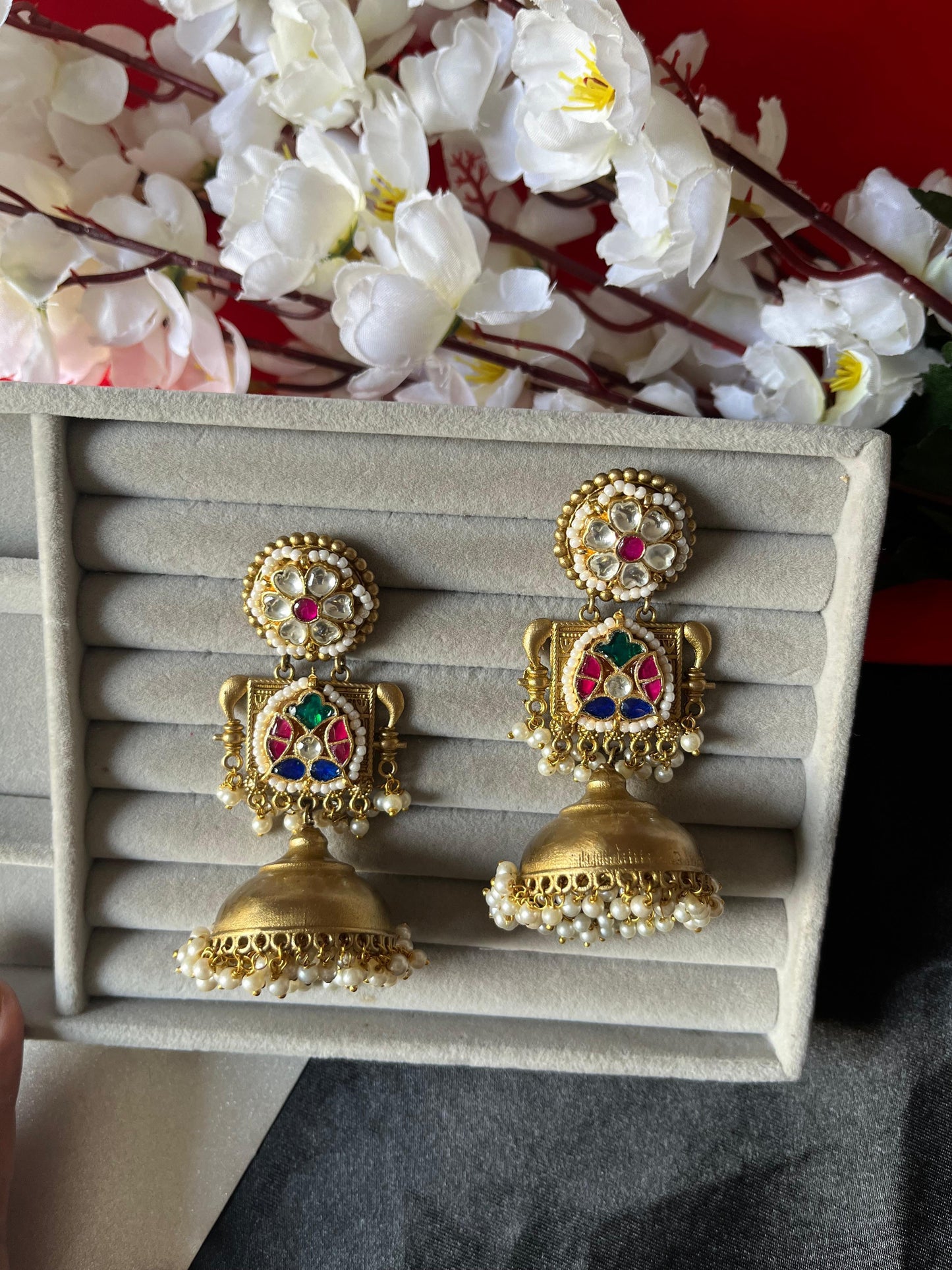 Navya Pachi Kundan & Pearl Bridal Jhumka Earrings