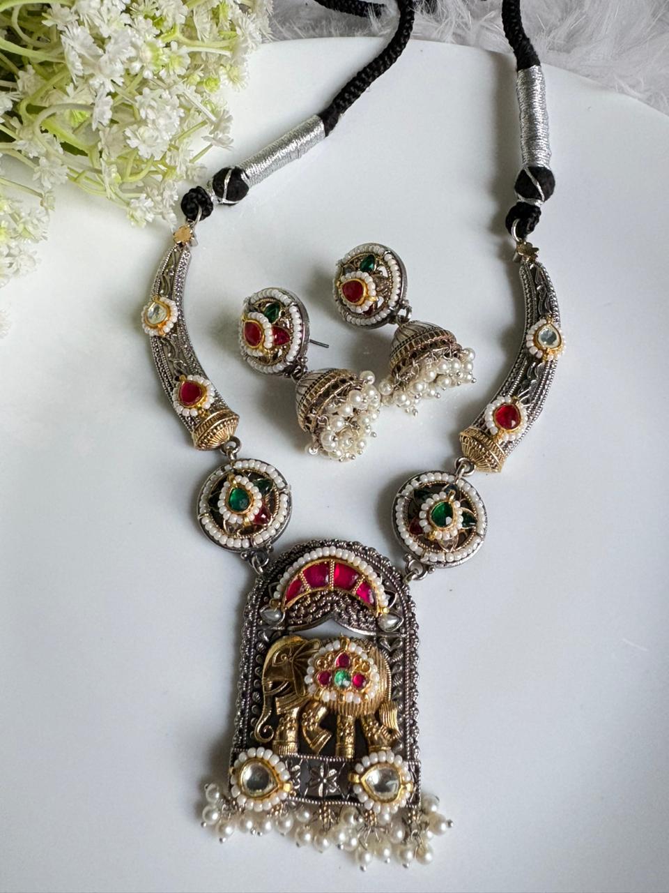 Gajraj Rajvaad Kundan Hasli Necklace Set | SLA Pendant & Jhumka